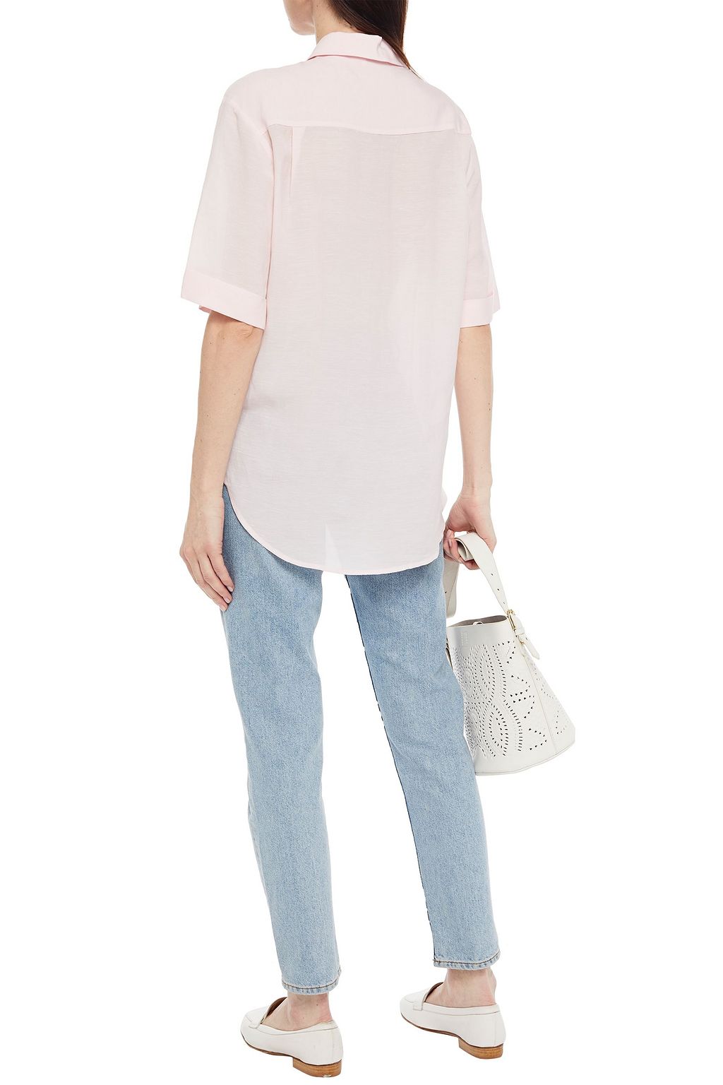 SANDRO Embroidered slub woven shirt