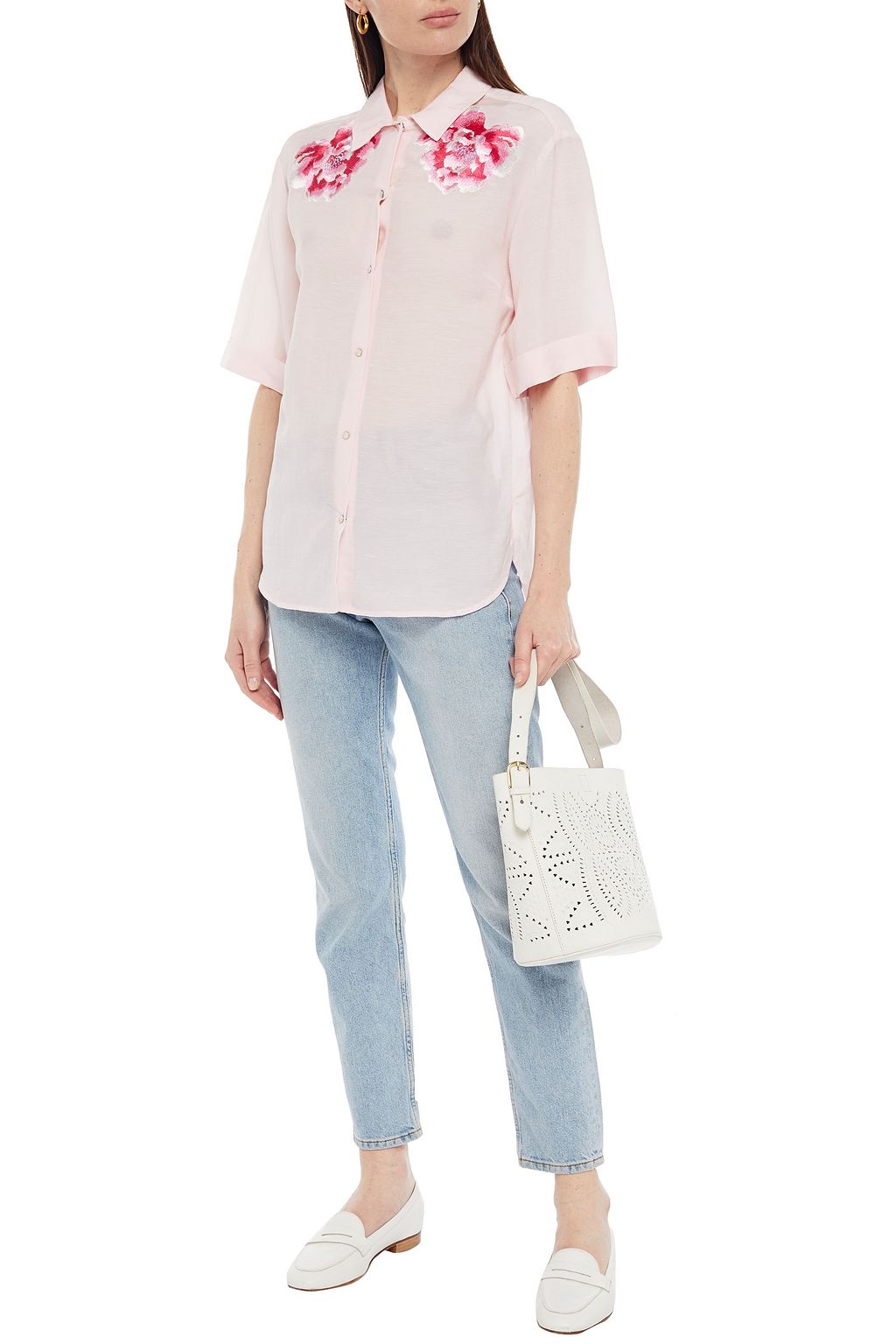 SANDRO Embroidered slub woven shirt