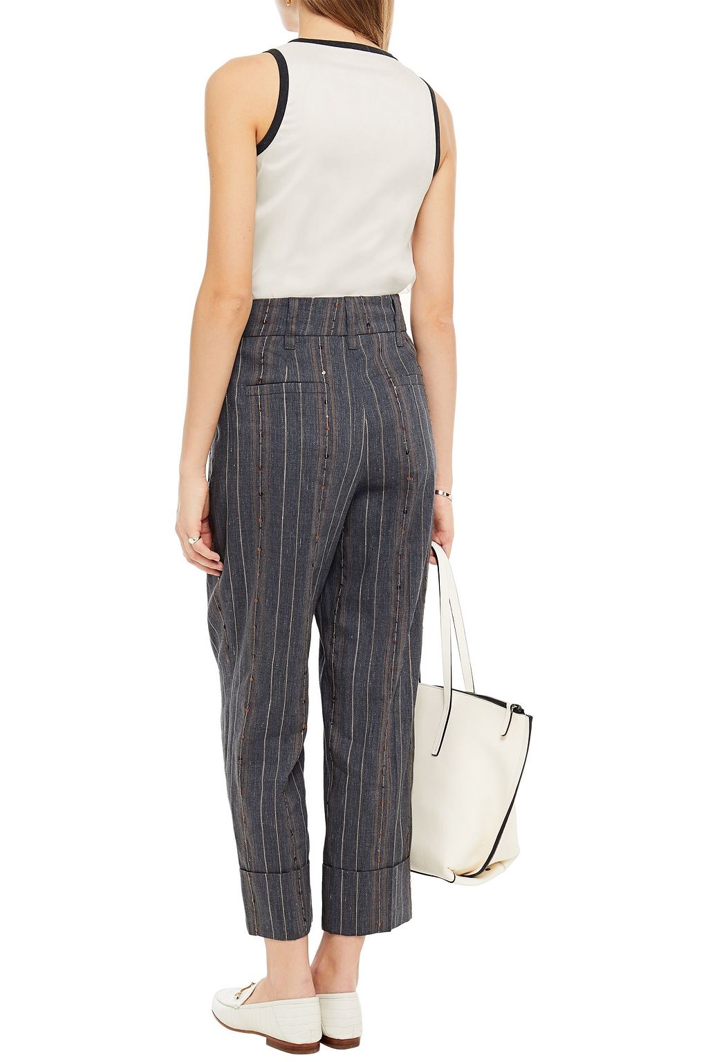 BRUNELLO CUCINELLI Bead-embellished printed silk-organza tank