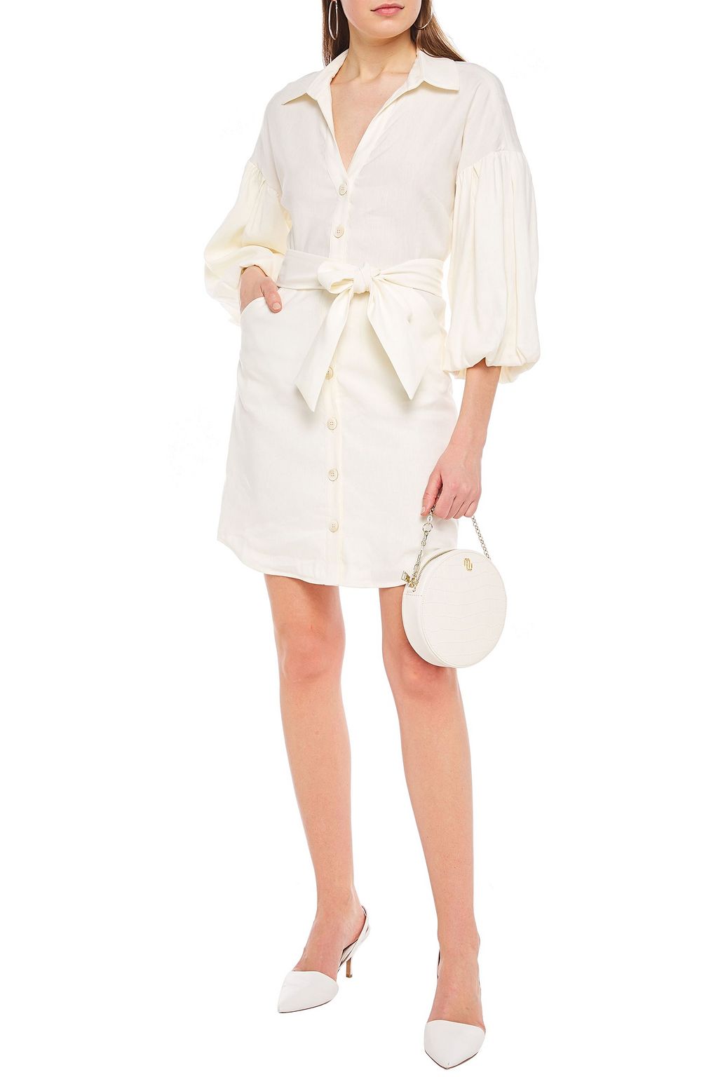 VERONICA BEARD Samy belted linen-blend gauze mini shirt dress