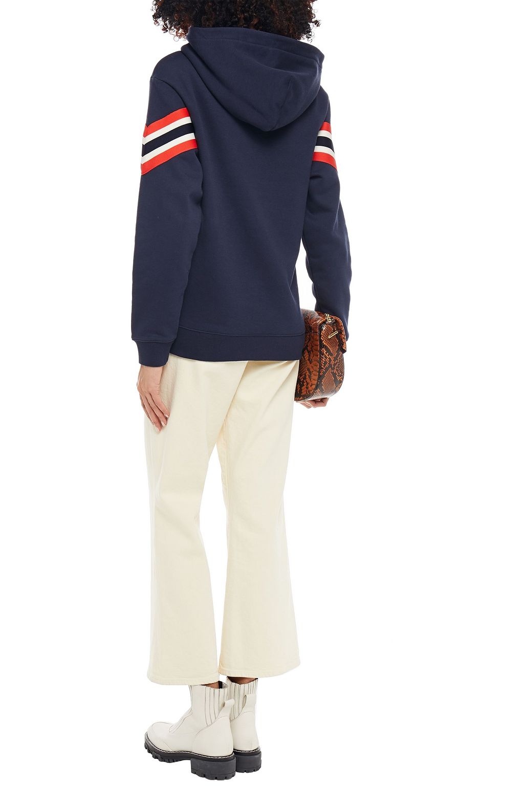 SANDRO Mesh-paneled embroidered cotton-blend fleece hoodie