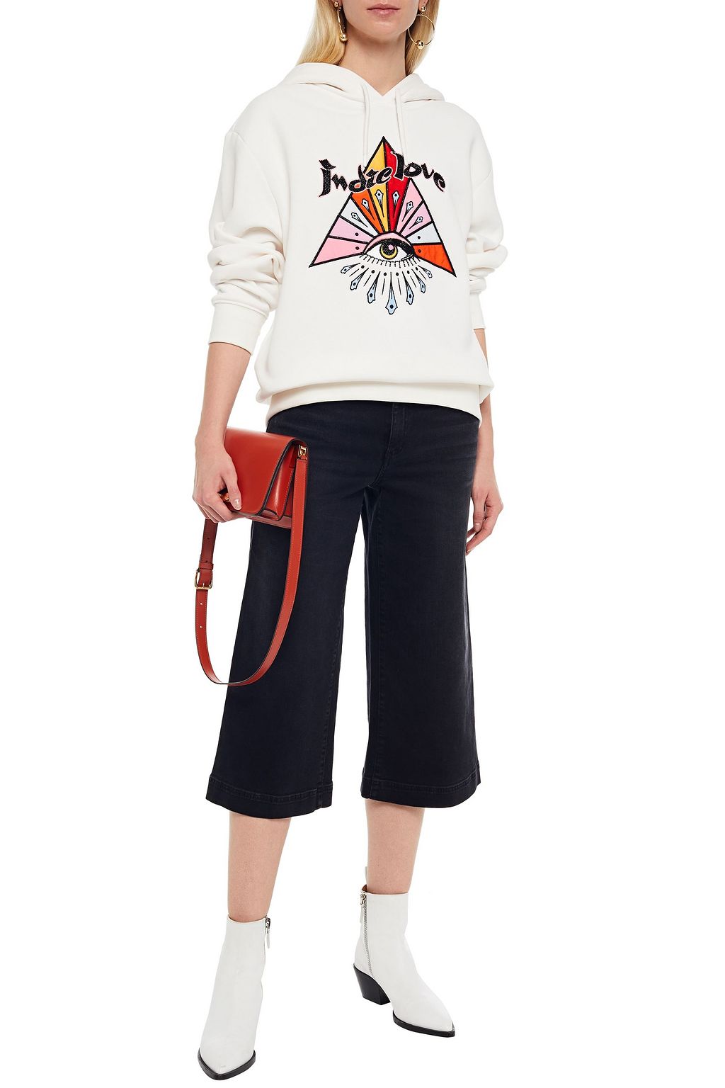 SANDRO Embellished embroidered cotton-blend fleece hoodie