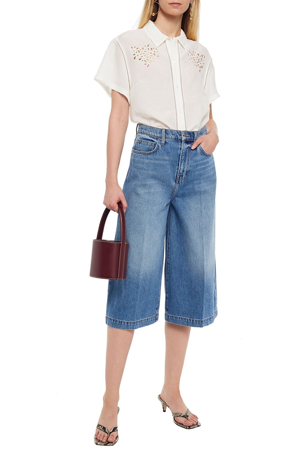 SANDRO Netal embellished broderie anglaise woven shirt