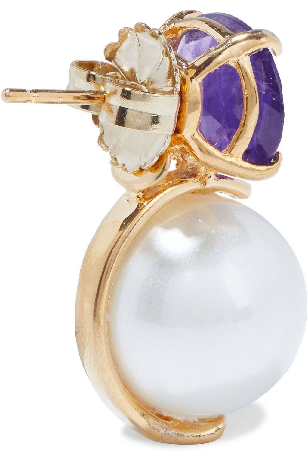BOUNKIT 14-karat gold-plated, pearl and amethyst earrings