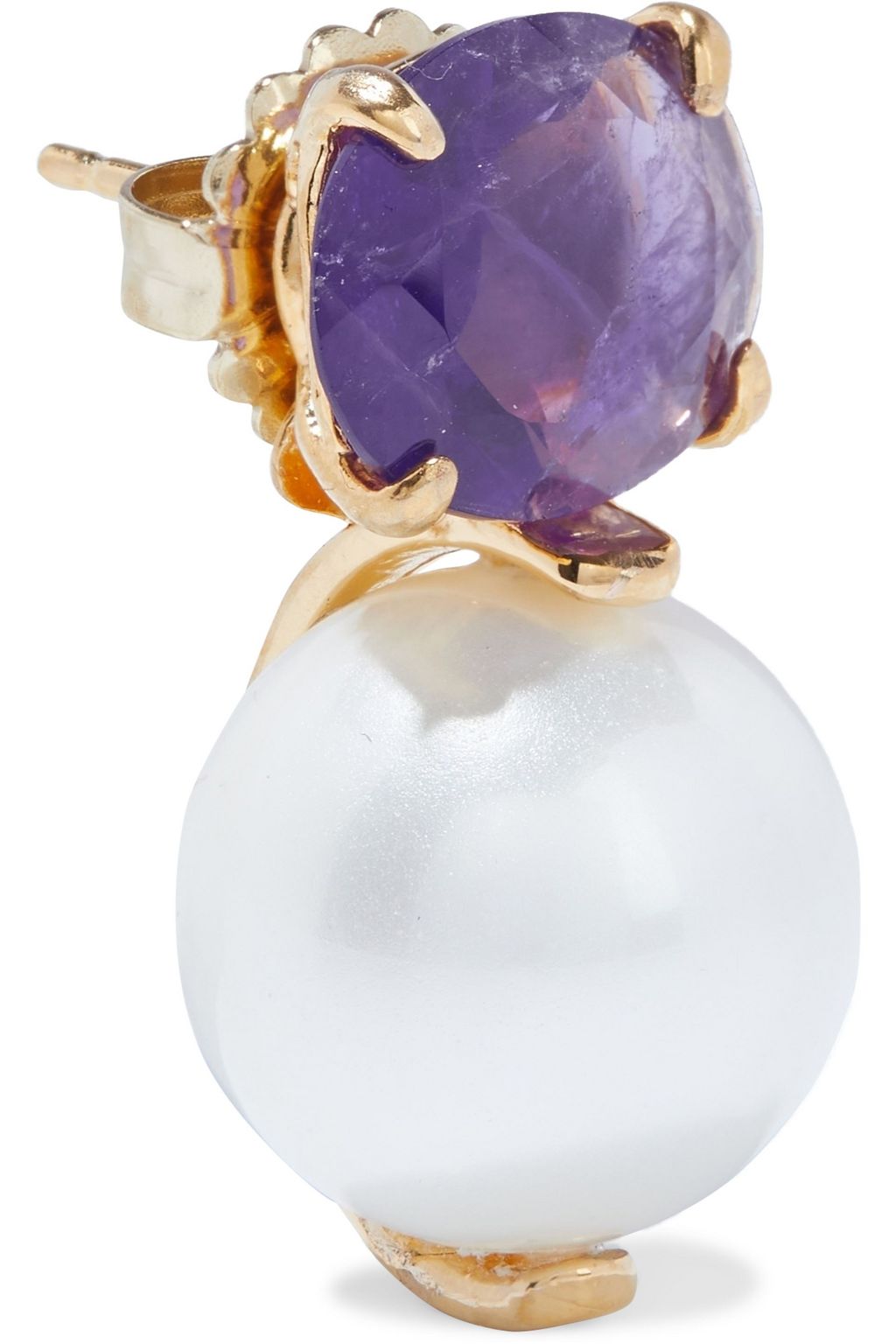 BOUNKIT 14-karat gold-plated, pearl and amethyst earrings