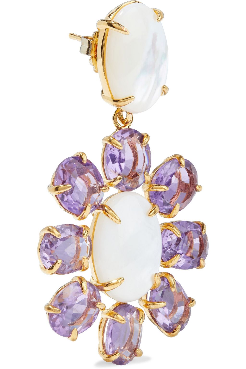 BOUNKIT 14-karat gold-plated, mother-of-pearl and amethyst earrings