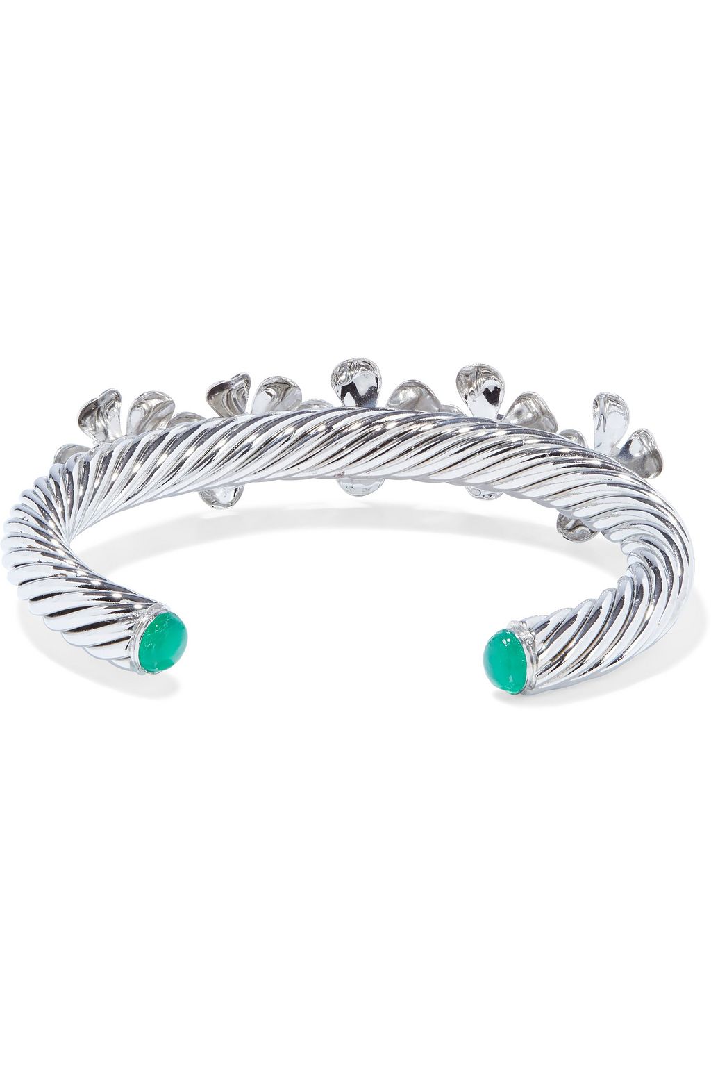 BOUNKIT Rhodium-plated green onyx cuff