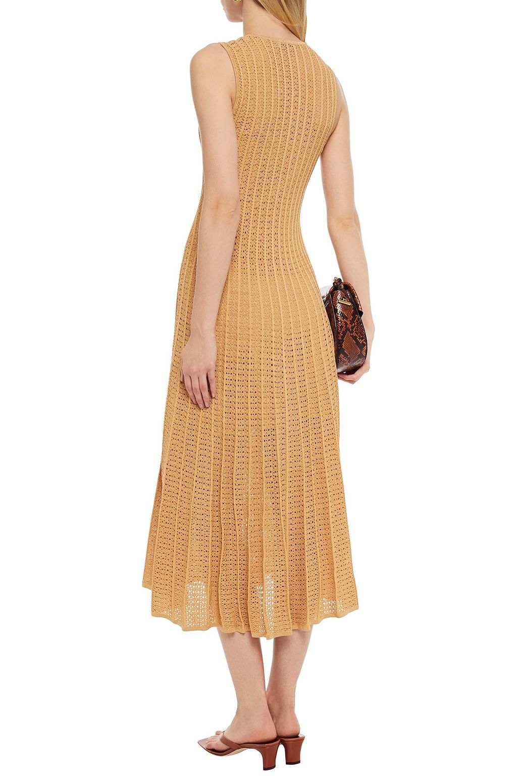 SANDRO Alena pleated metallic pointelleknit midi dress THE