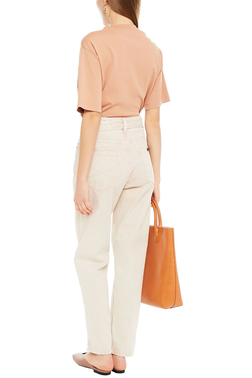 BRUNELLO CUCINELLI Hoch sitzende Jeans mit geradem Bein, Gürtel und Lederbesatz