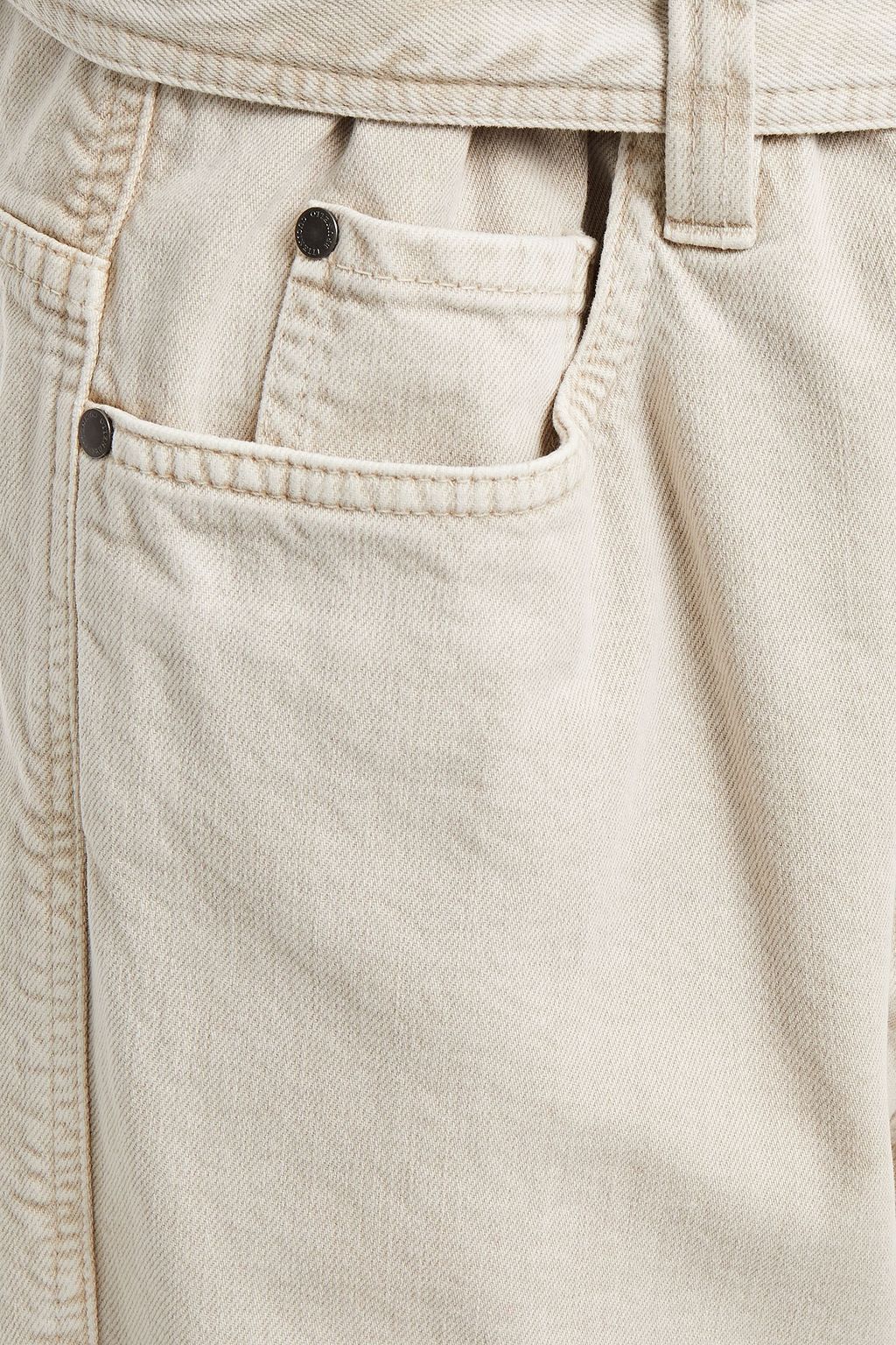 BRUNELLO CUCINELLI Leather-trimmed belted high-rise straight-leg jeans