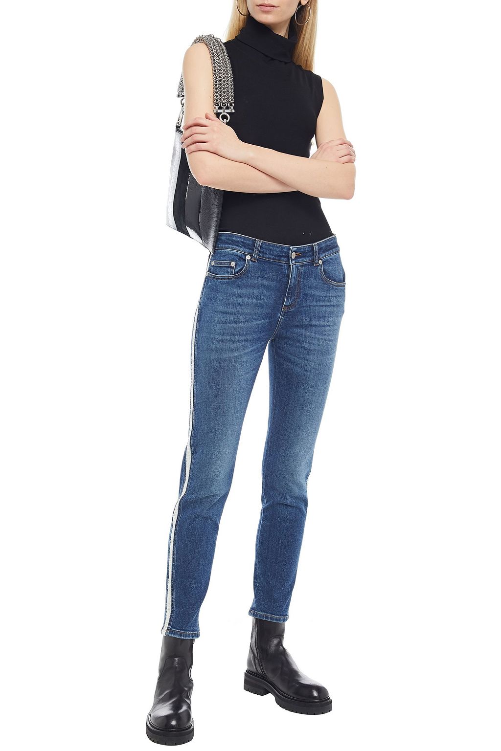 MCQUEEN Distressed mid-rise slim-leg jeans