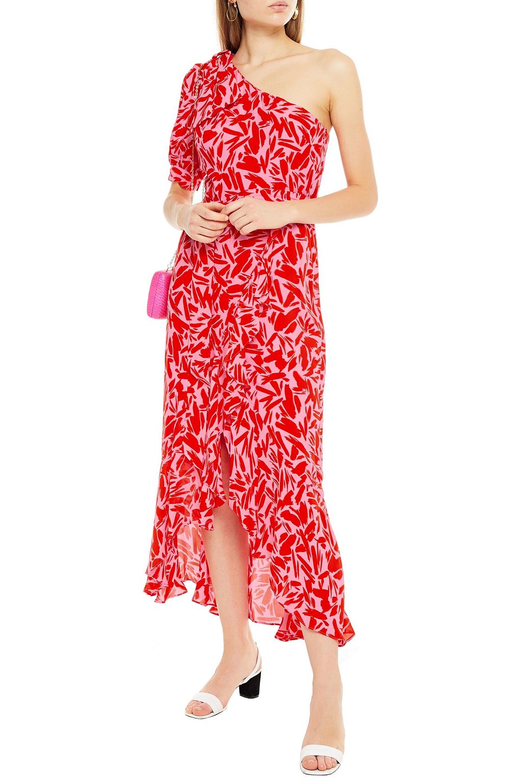 VERONICA BEARD Vie one-shoulder printed silk-blend crepe maxi dress