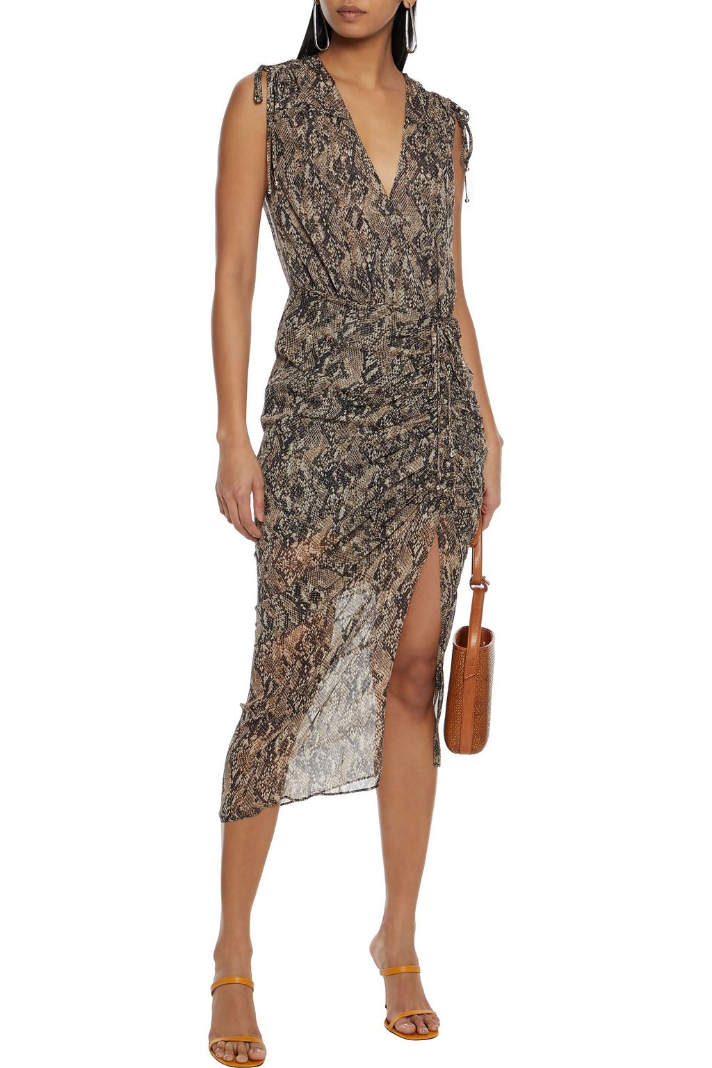 VERONICA BEARD Teagan ruched snake-print silk-chiffon midi dress
