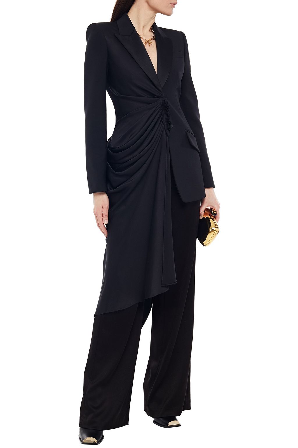 MCQUEEN Drapierter Blazer aus Crêpe aus einer Wollmischung und glänzendem Twill