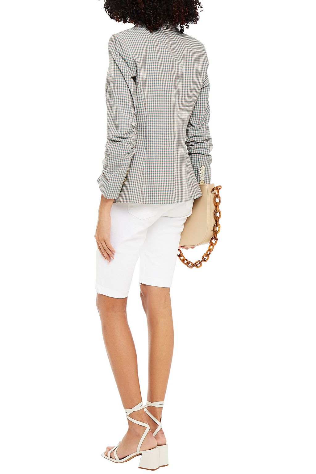 VERONICA BEARD Cosette Dickey double-breasted gathered stretch-cotton seersucker blazer