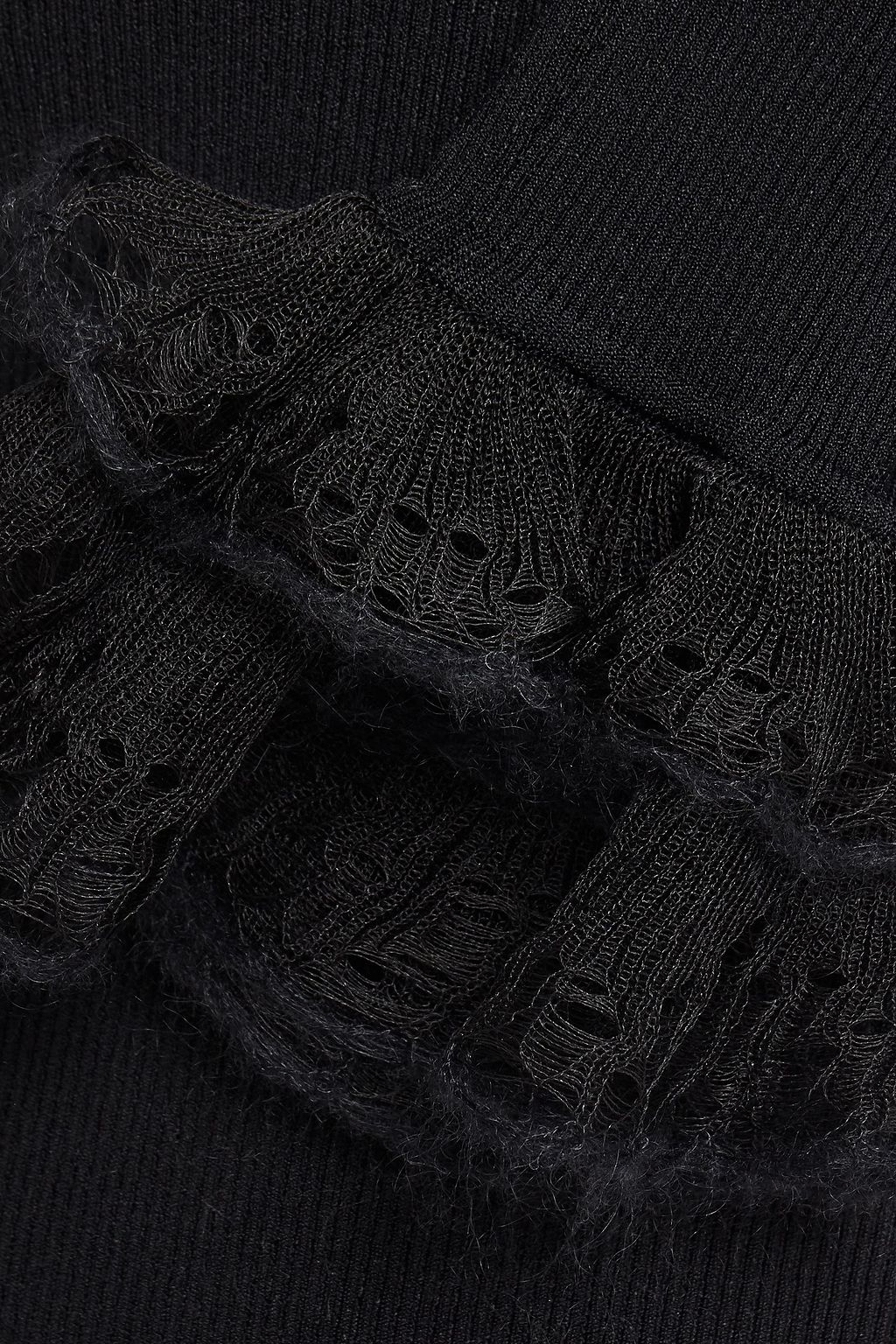 MCQUEEN Ruffle-trimmed ribbed-knit top