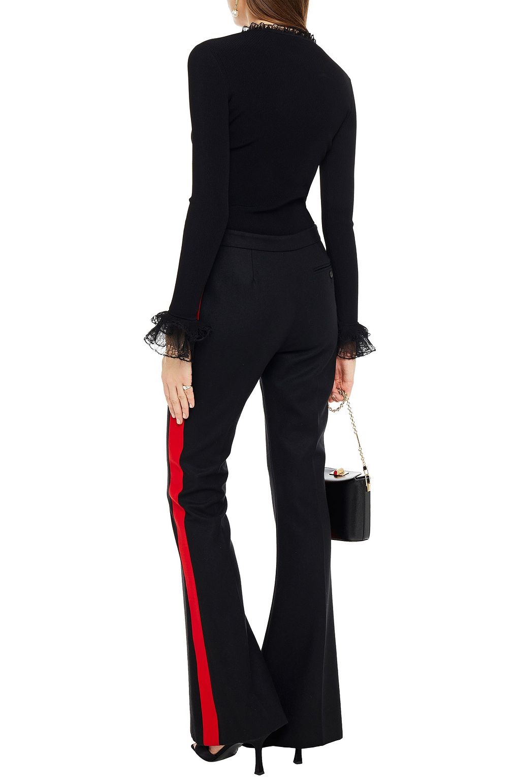MCQUEEN Ruffle-trimmed ribbed-knit top