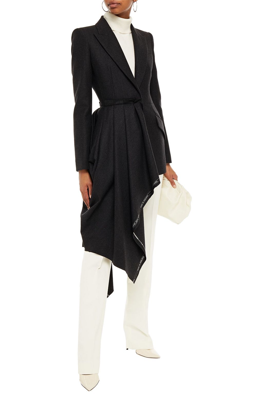 MCQUEEN Jacquard-trimmed draped wool-felt blazer