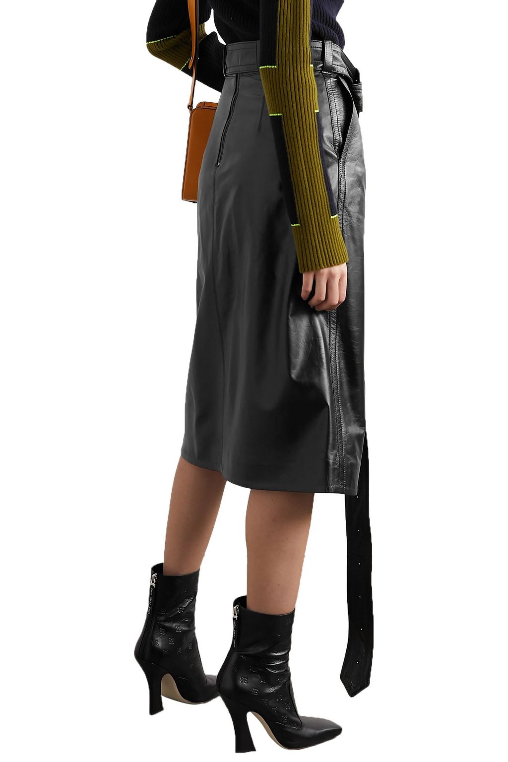 MARNI Belted leather skirt
