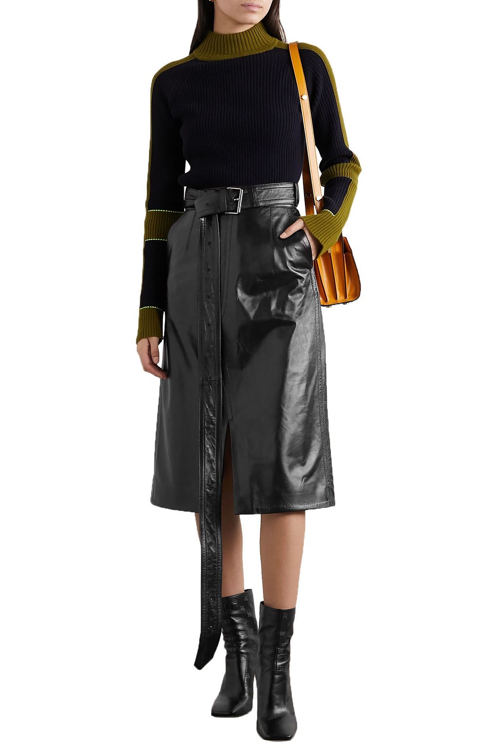 MARNI Belted leather skirt