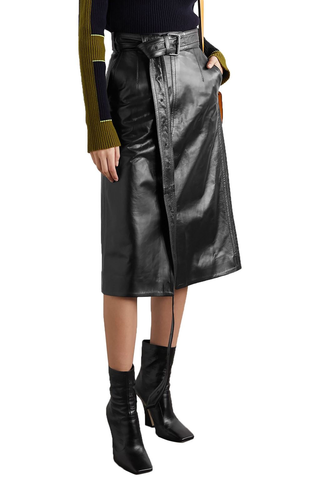 MARNI Belted leather skirt