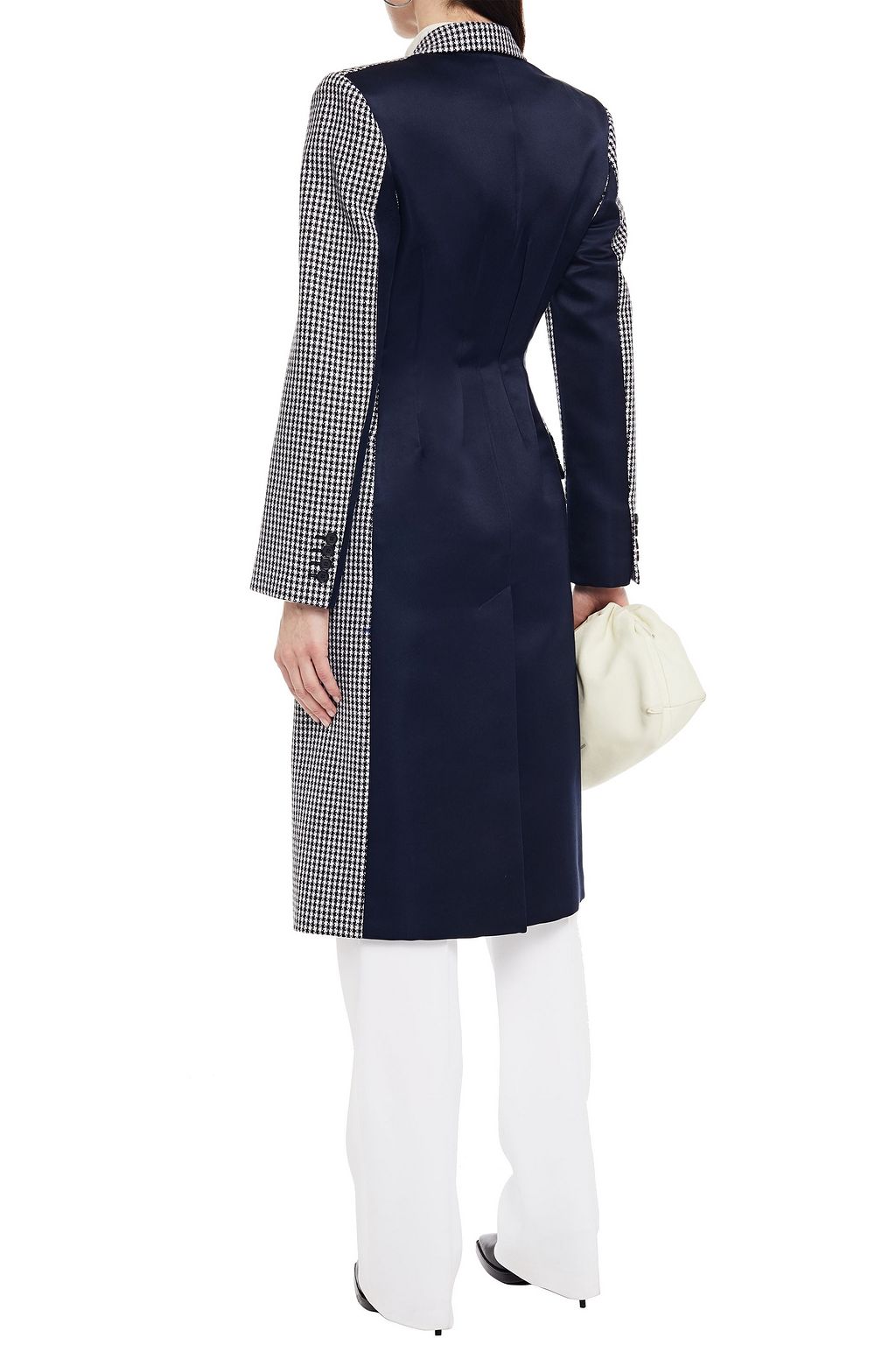 MCQUEEN Paneled satin and houndstooth wool coat