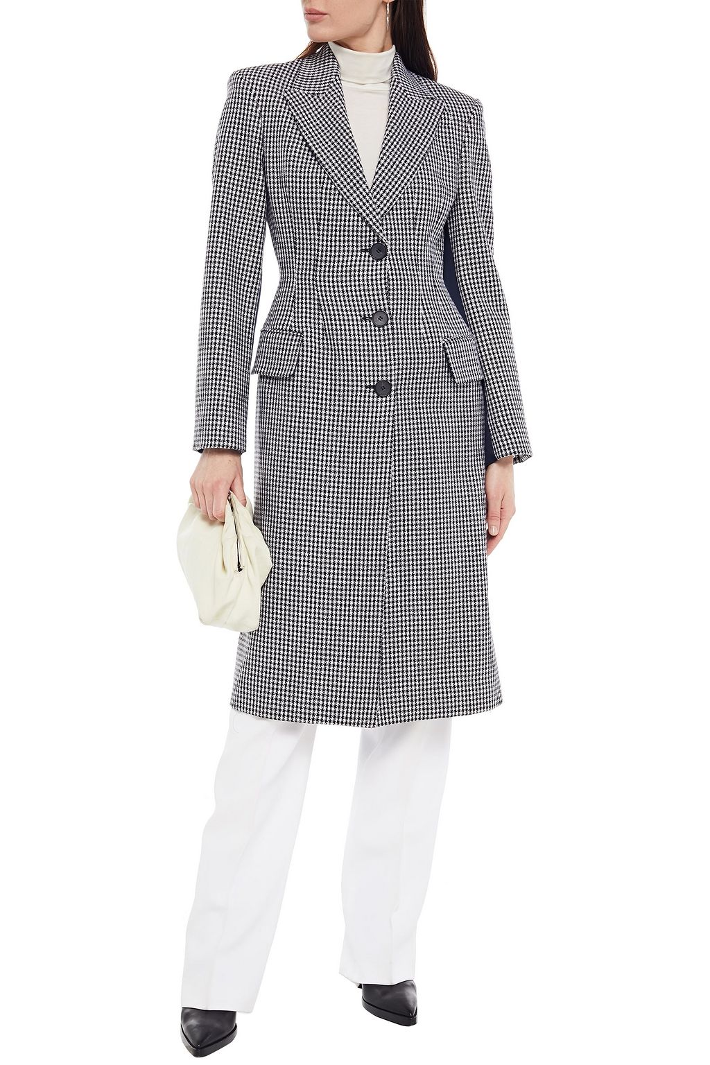 MCQUEEN Paneled satin and houndstooth wool coat