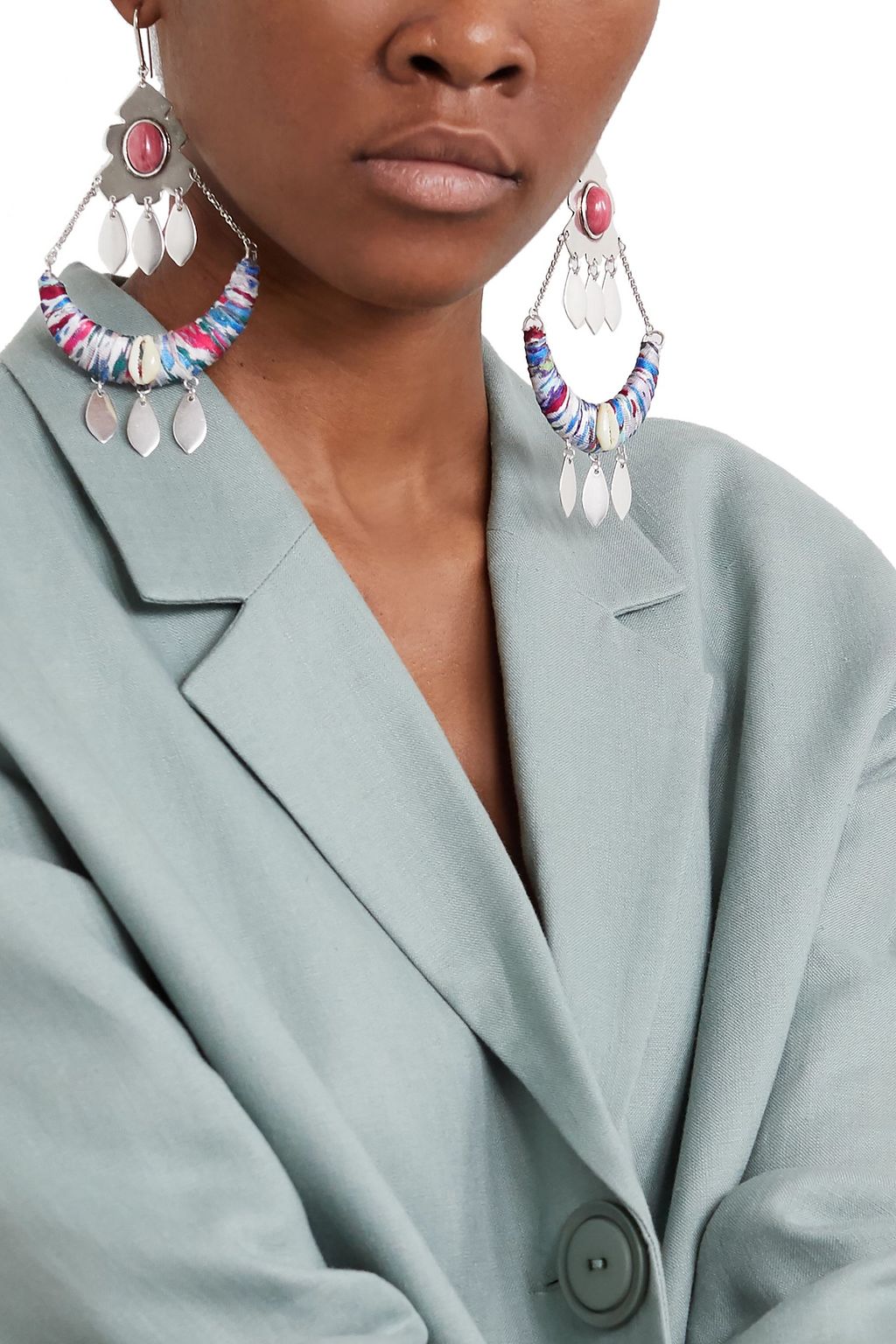 ISABEL MARANT Silver-tone, shell and satin earrings