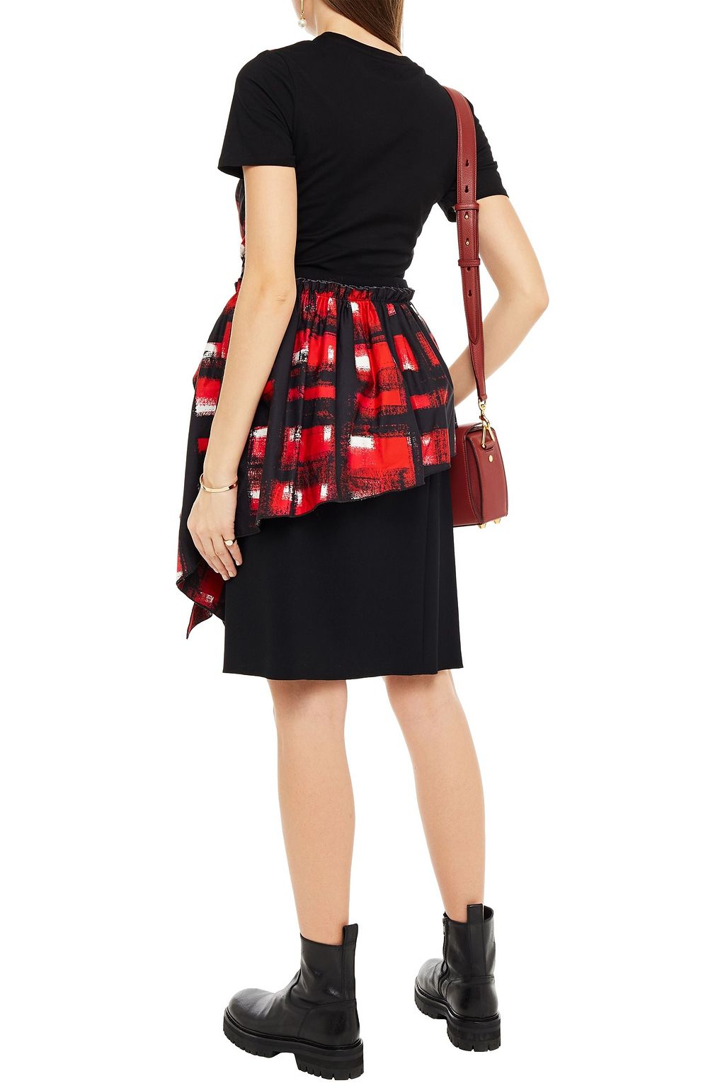 MCQUEEN Asymmetric paneled printed cotton-poplin and jersey top