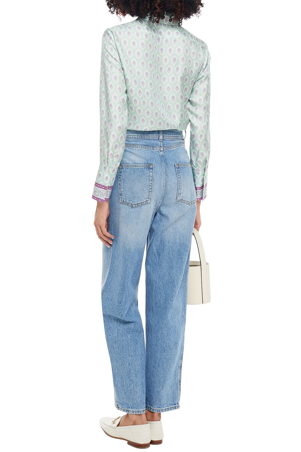 SANDRO Faux pearl-embellished faded high-rise straight-leg jeans