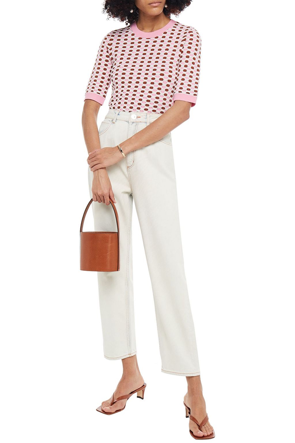 SANDRO Zebran printed bleached high-rise straight-leg jeans