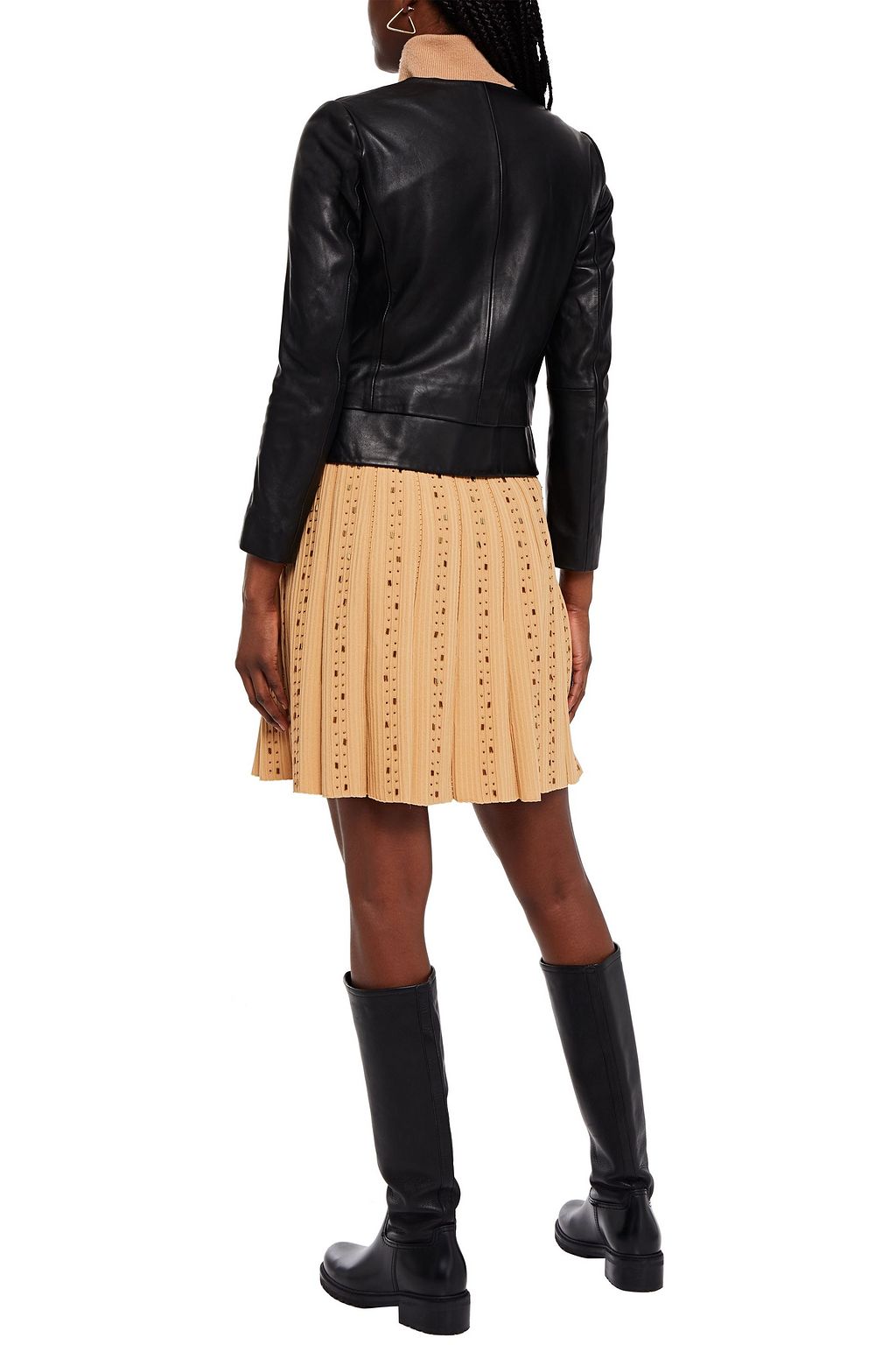 SANDRO Sabie bead-embellished pleated ribbed-knit mini skirt