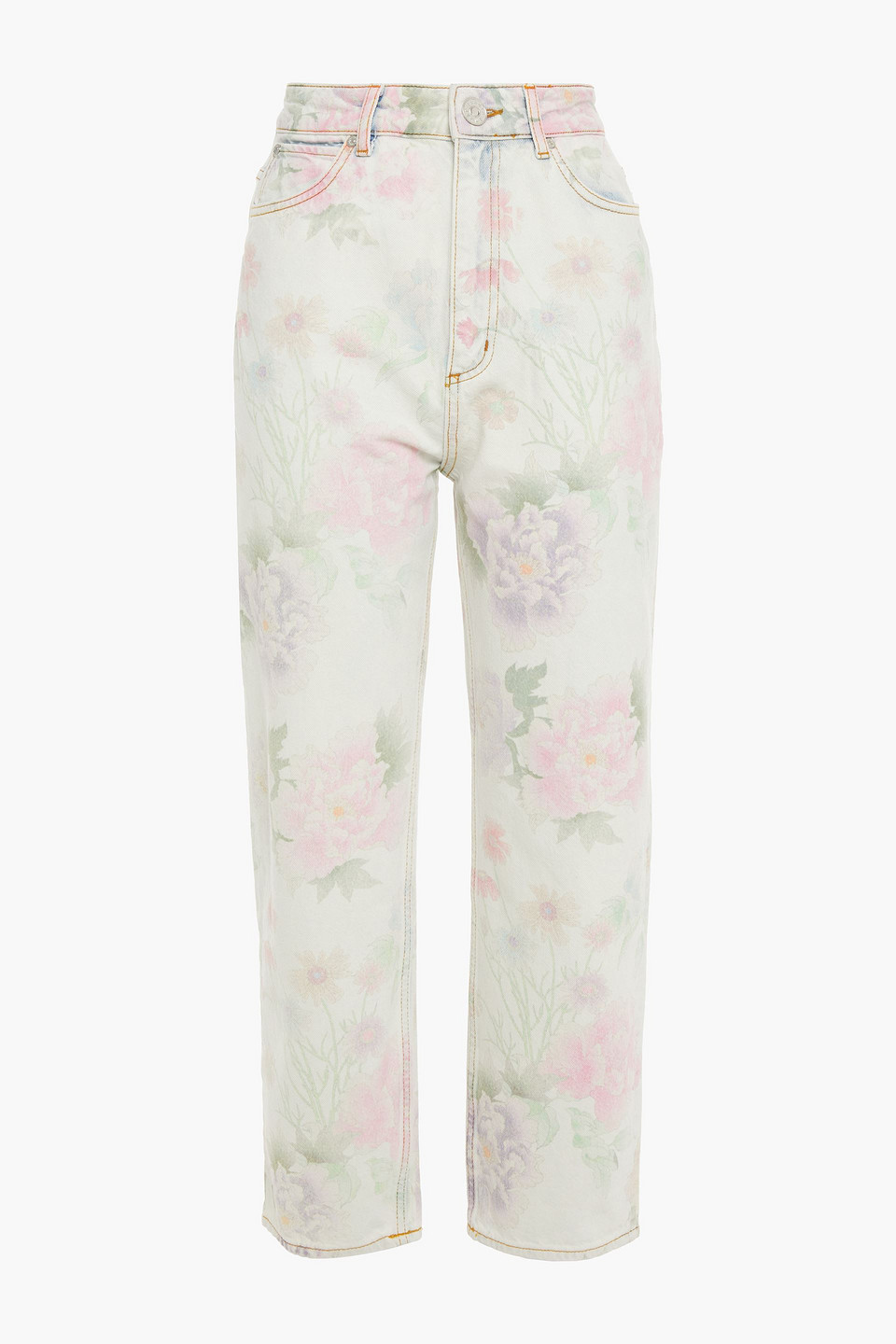 sandro - cropped floral-print high-rise straight-leg jeans - green - fr 42