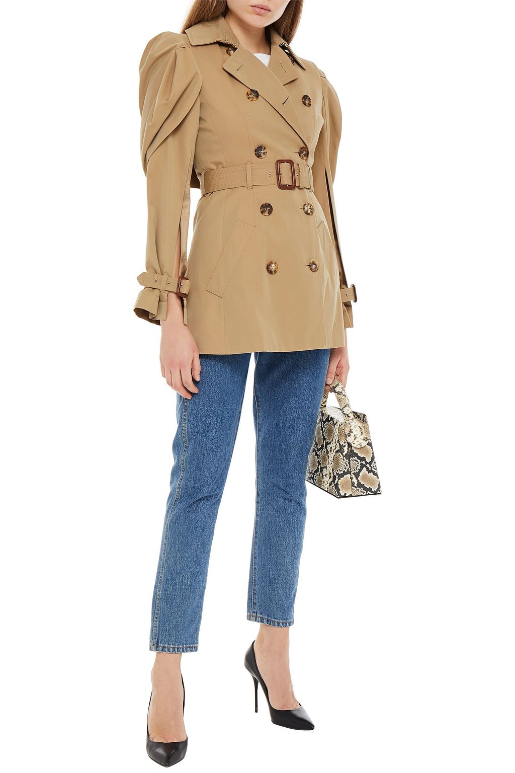 MCQUEEN Belted draped cotton-twill trench coat