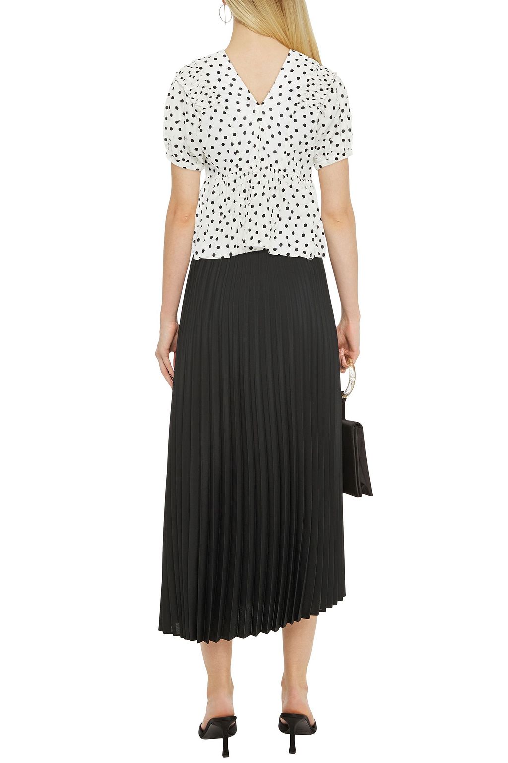 REDVALENTINO Shirred polka-dot cotton blouse