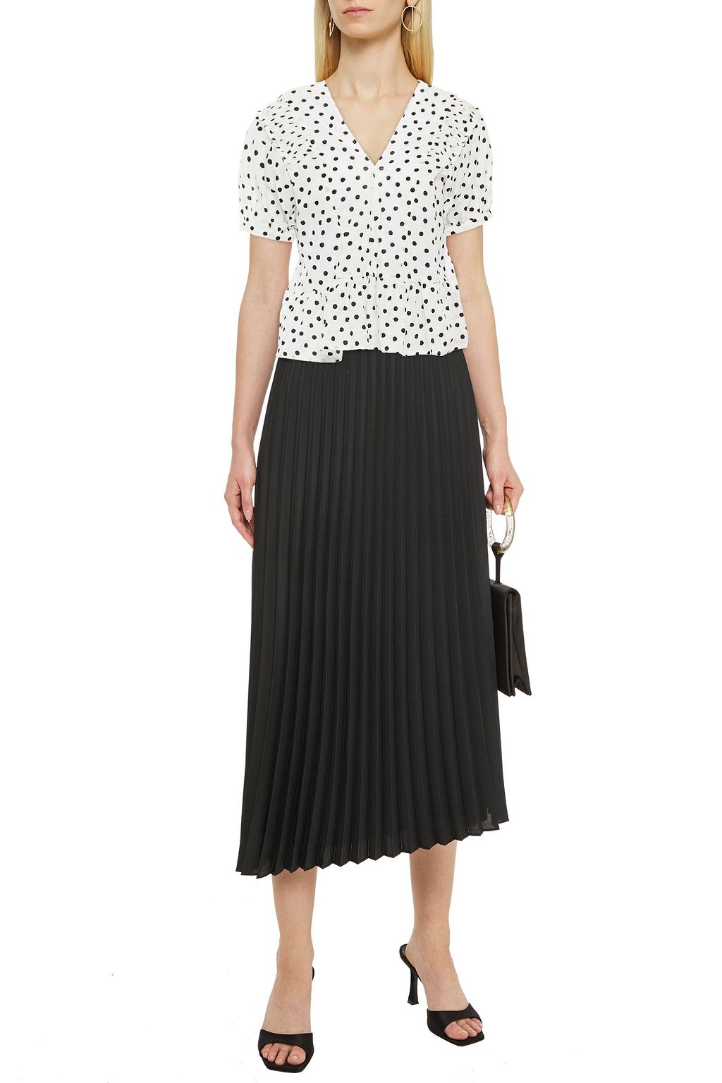REDVALENTINO Shirred polka-dot cotton blouse