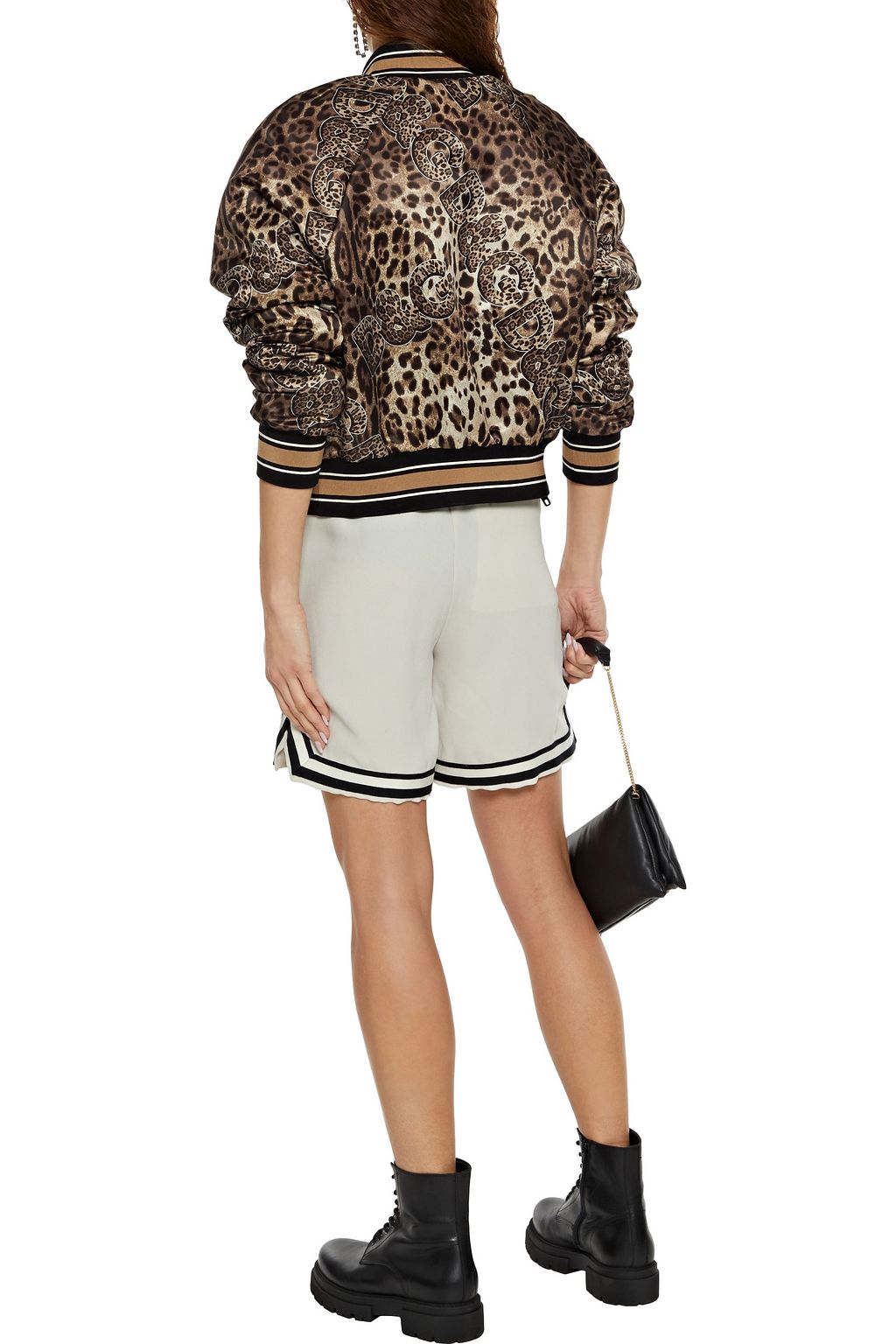 DOLCE&GABBANA Leopard-print satin-paneled crepe shorts