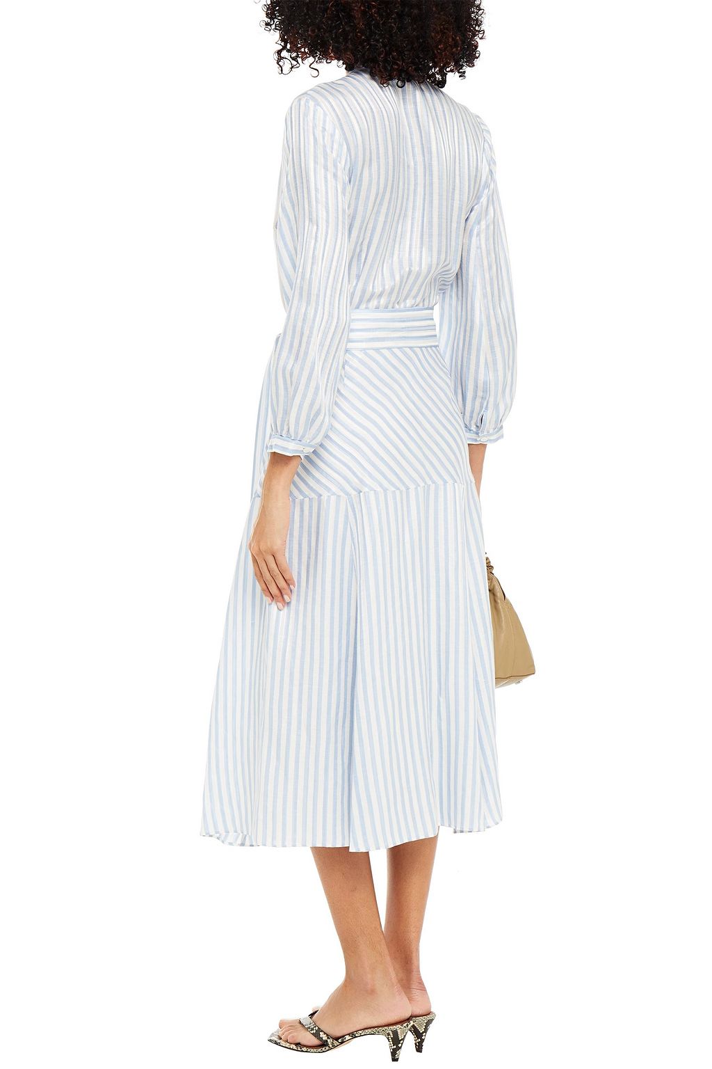 VERONICA BEARD Jenna striped linen, silk and modal-blend midi dress