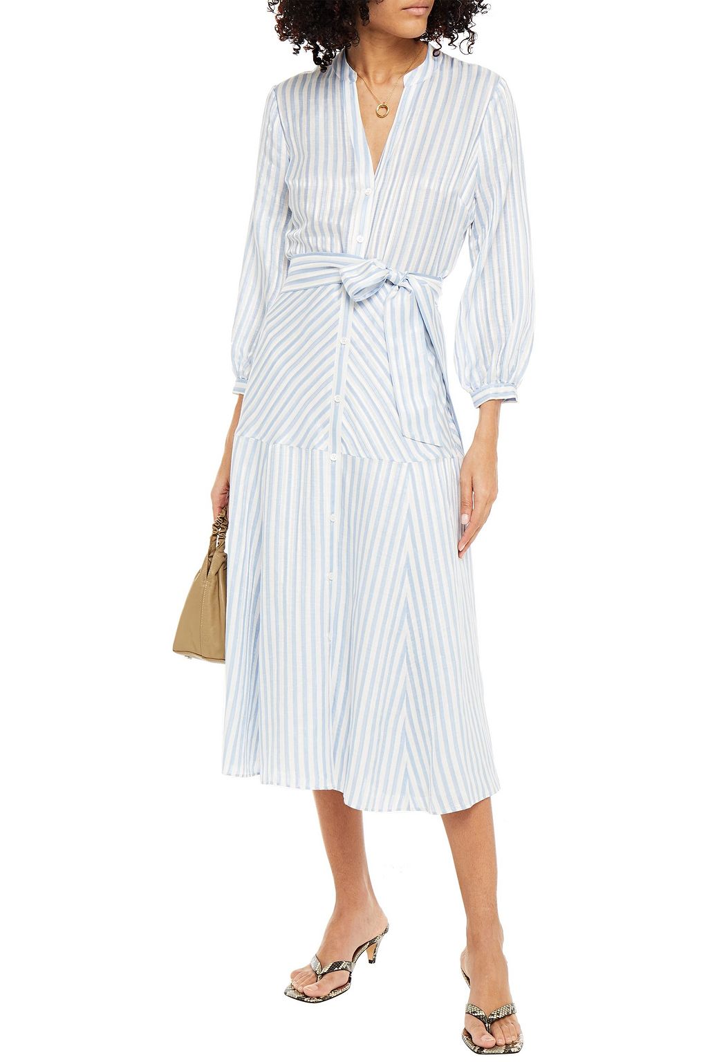 VERONICA BEARD Jenna striped linen, silk and modal-blend midi dress