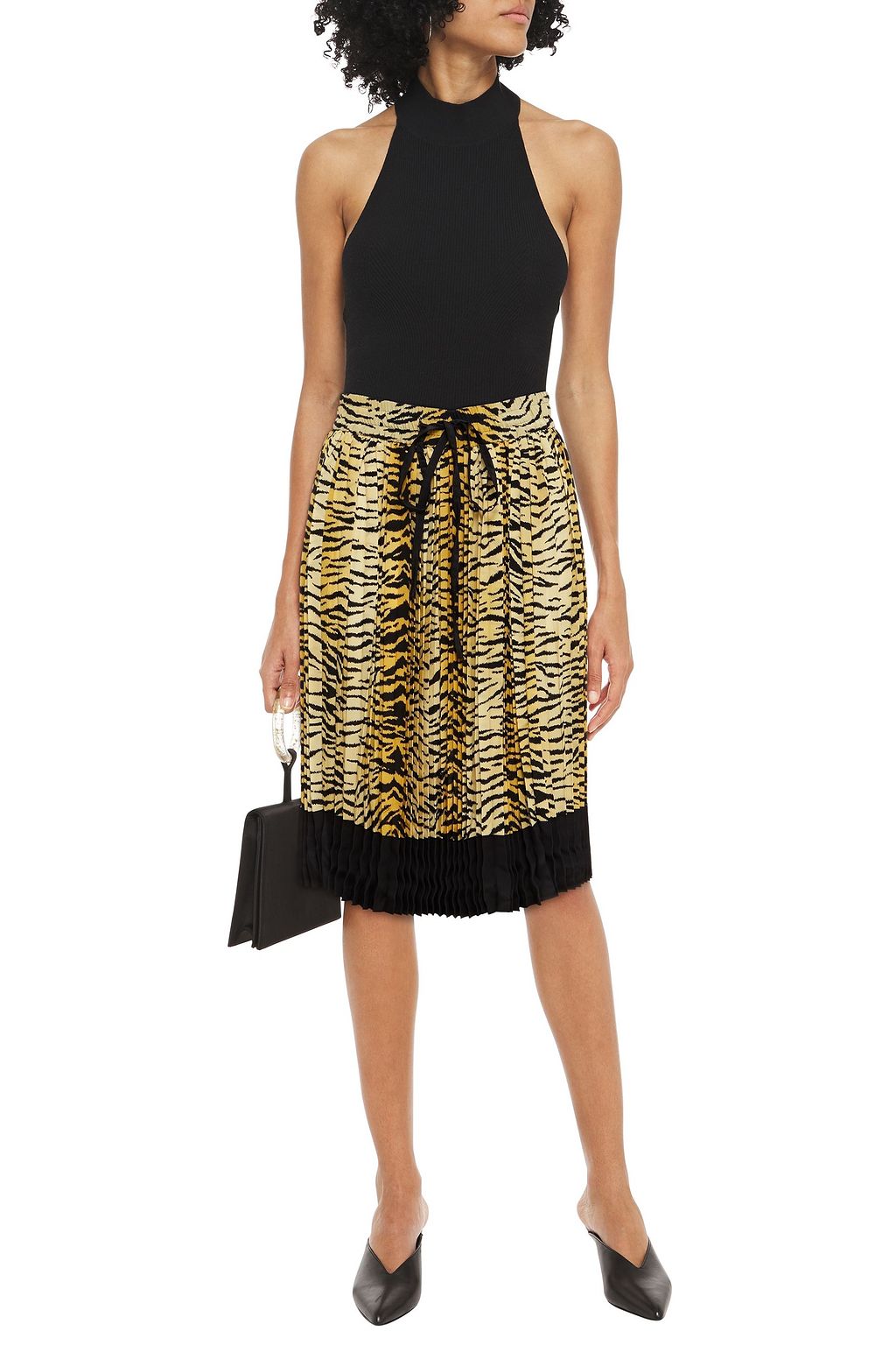 REDVALENTINO Pleated tiger-print silk crepe de chine skirt