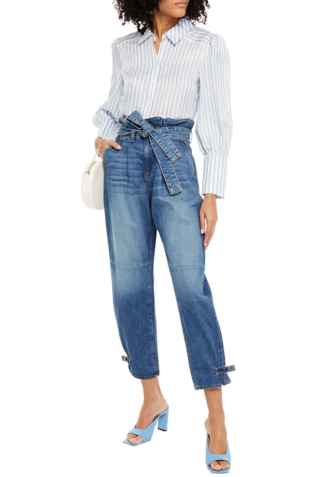 VERONICA BEARD Ally striped linen, silk and modal-blend shirt
