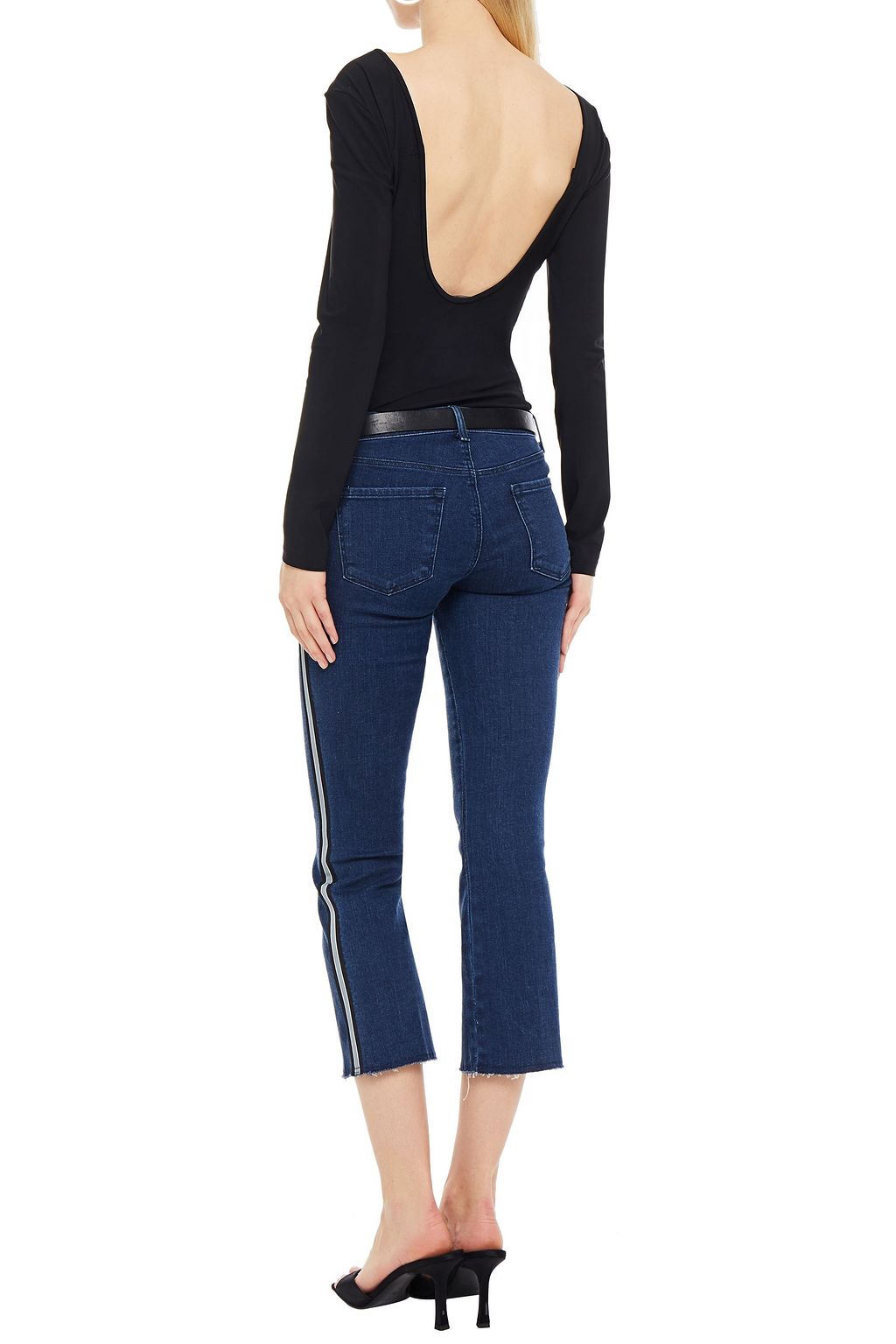 J BRAND Selena cropped striped mid-rise slim-leg jeans
