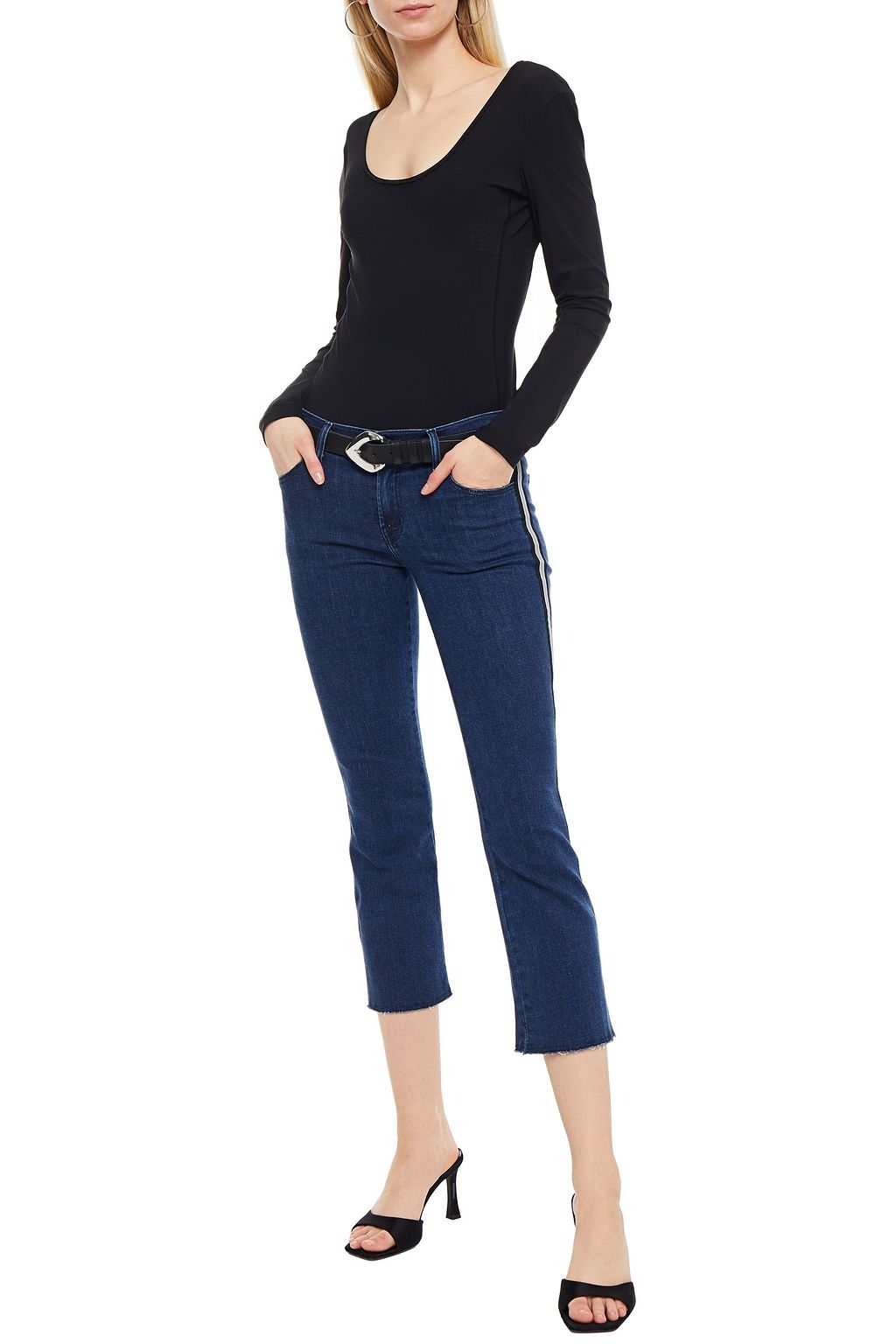 J BRAND Selena cropped striped mid-rise slim-leg jeans