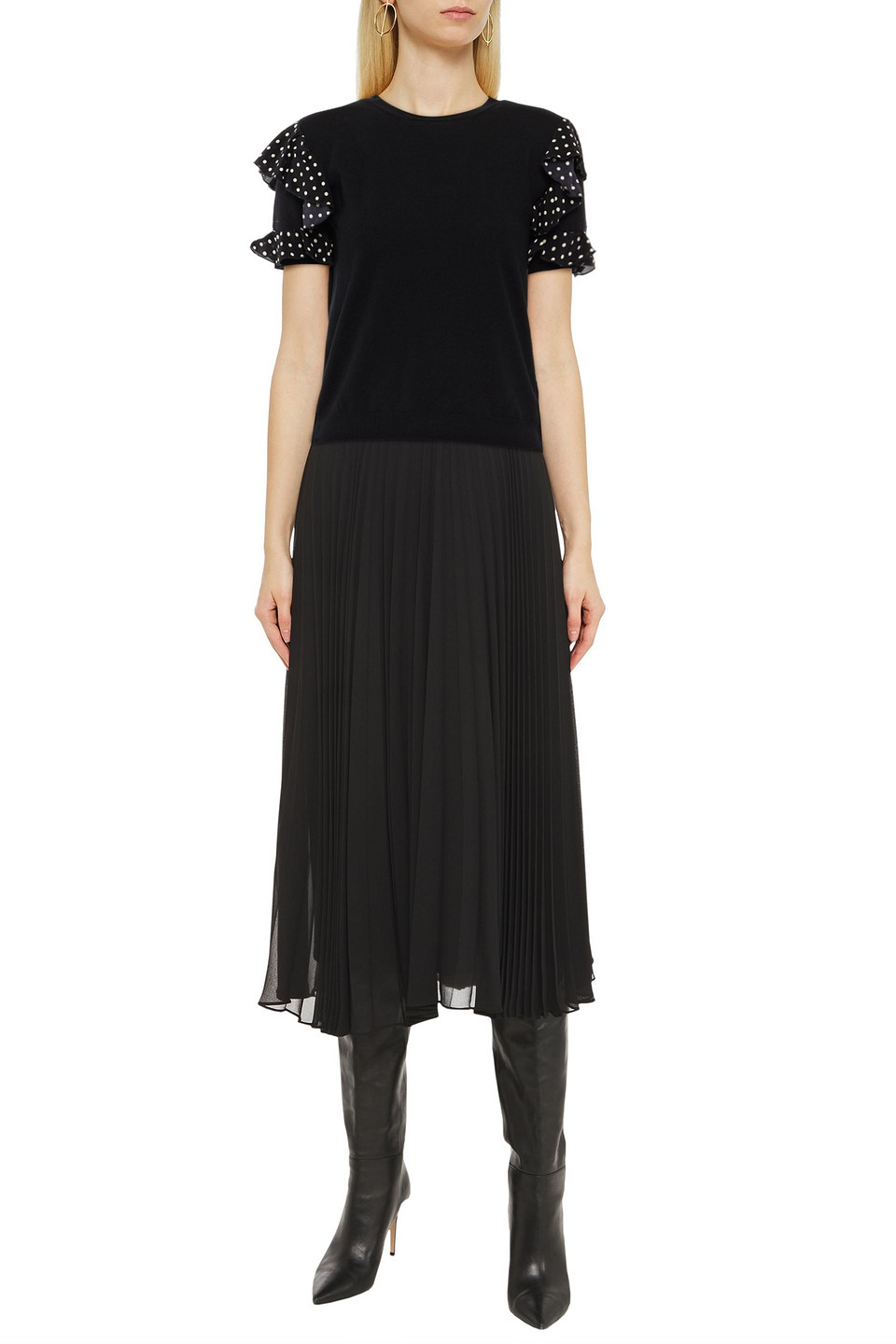 RED VALENTINO RUFFLE-TRIMMED WOOL TOP