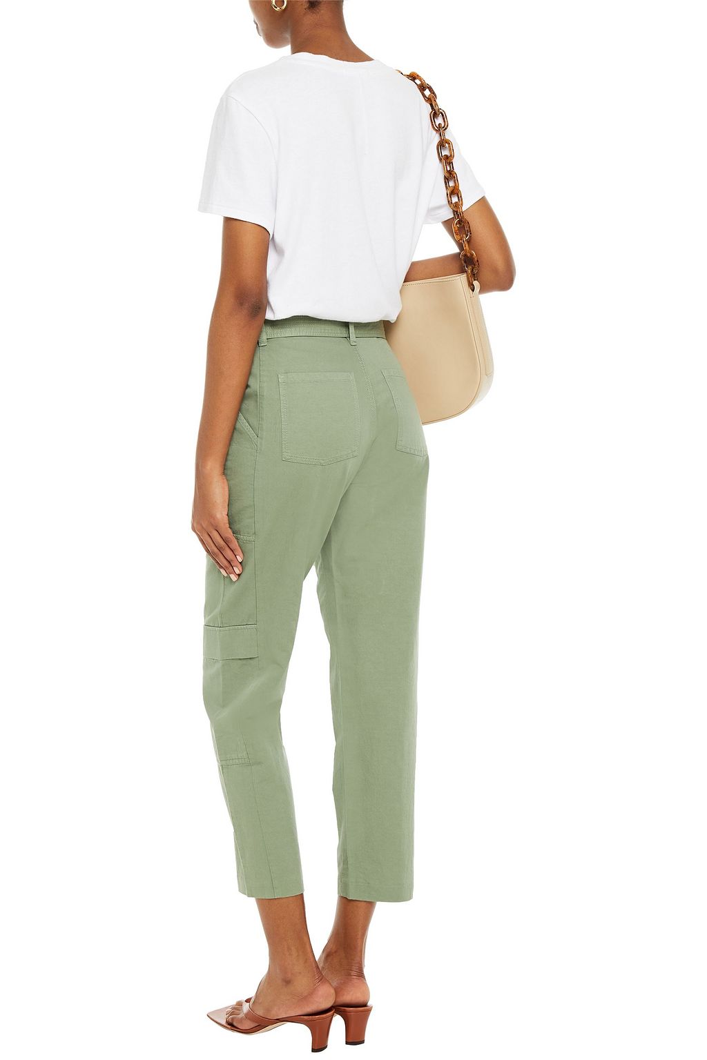 J BRAND Athena cropped belted cotton and linen-blend tapered pants
