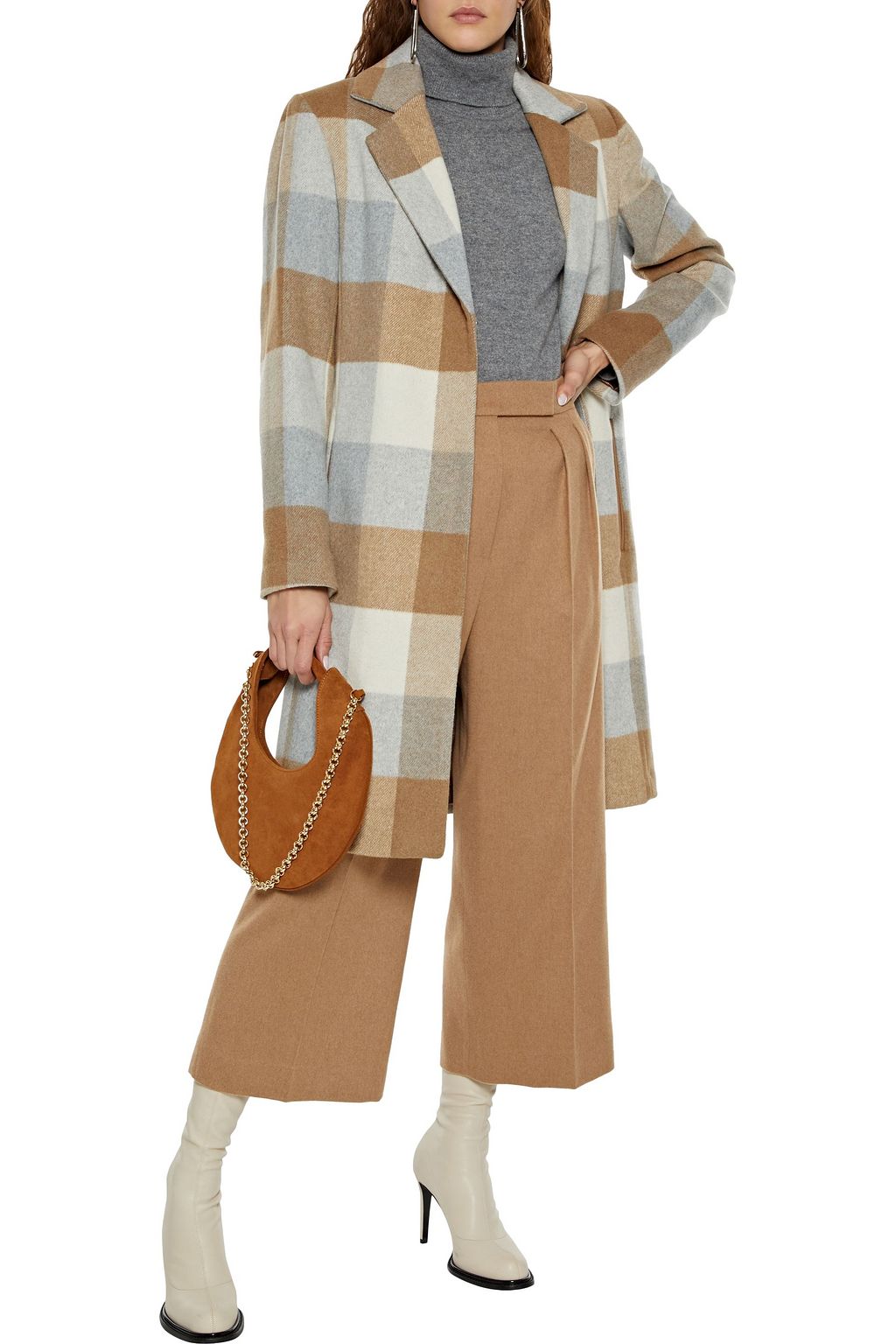 DKNY Checked wool-blend felt coat