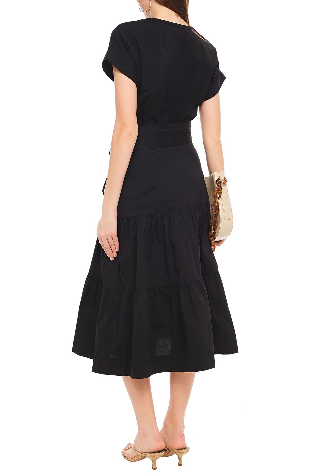 VERONICA BEARD Trail belted cotton-blend jersey and poplin midi dress