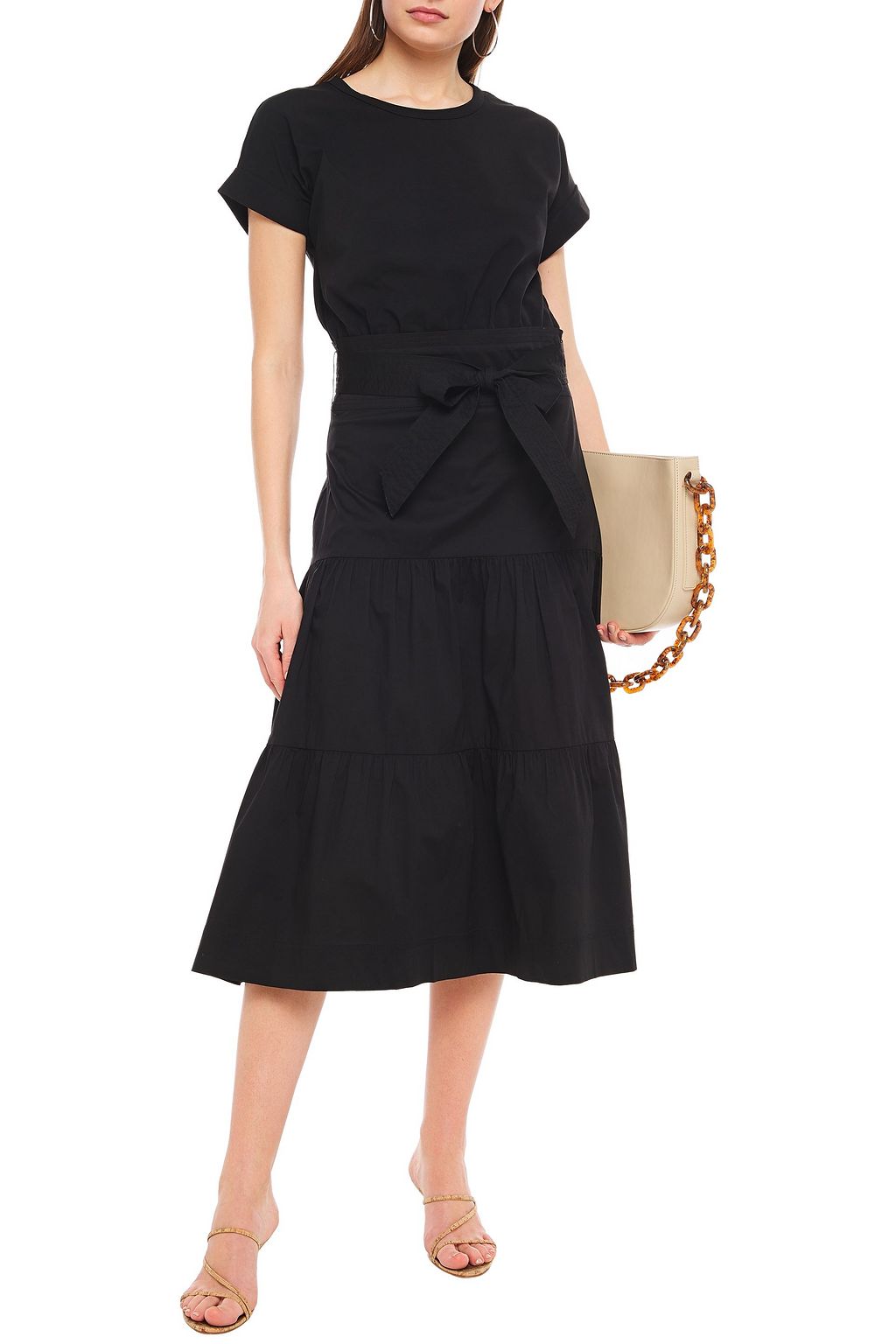 VERONICA BEARD Trail belted cotton-blend jersey and poplin midi dress