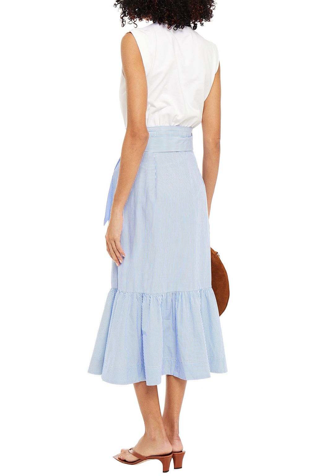 VERONICA BEARD Capri fluted paneled cotton-blend jersey and striped poplin midi dress