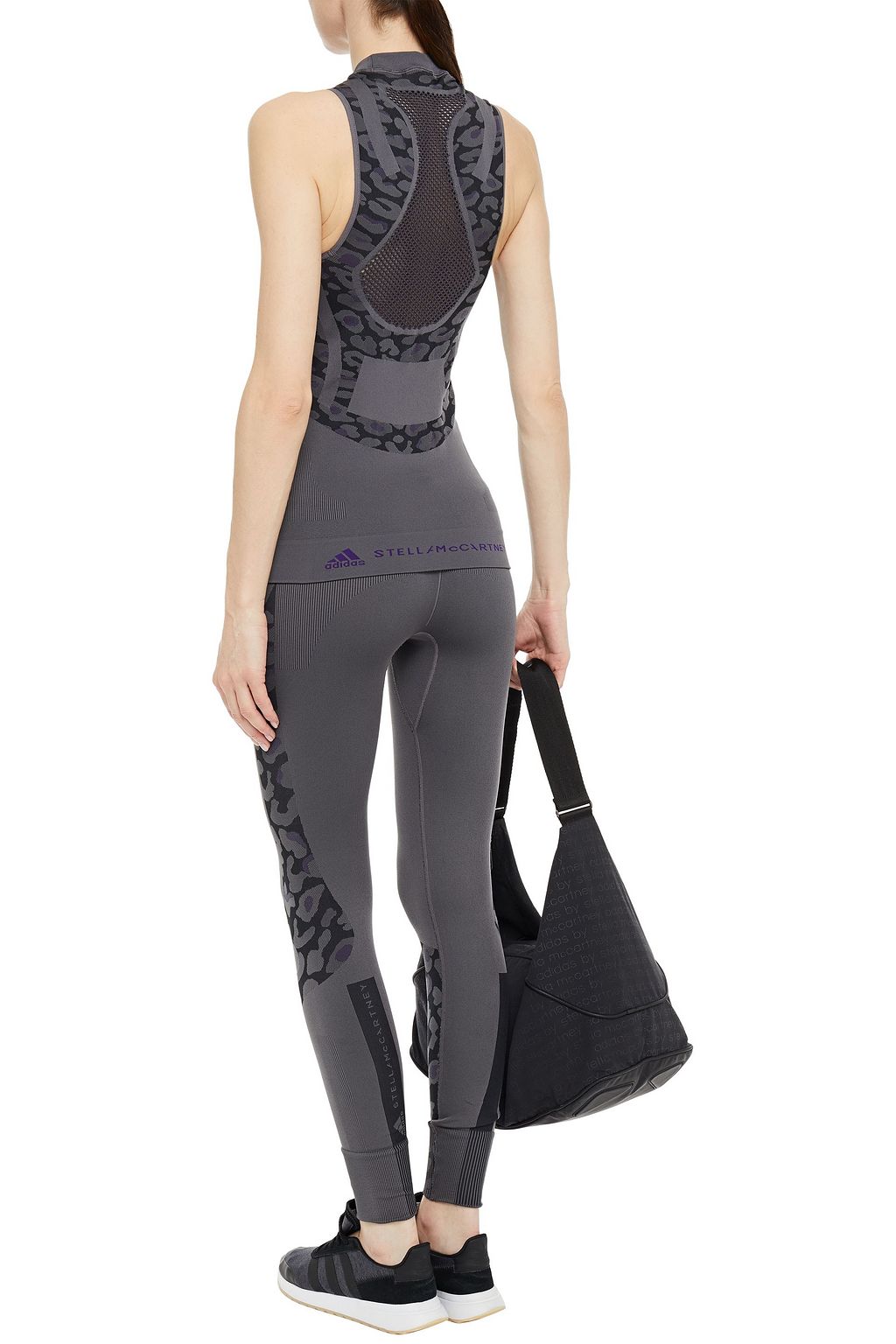 ADIDAS BY STELLA MCCARTNEY Mesh-paneled leopard-print stretch-jacquard tank